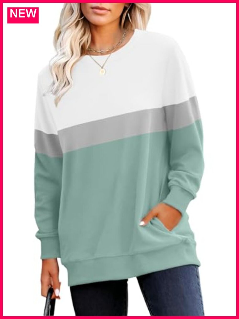 Crewneck Sweatshirt Long Sleeve Tunic Top with Pockets Casual Fall